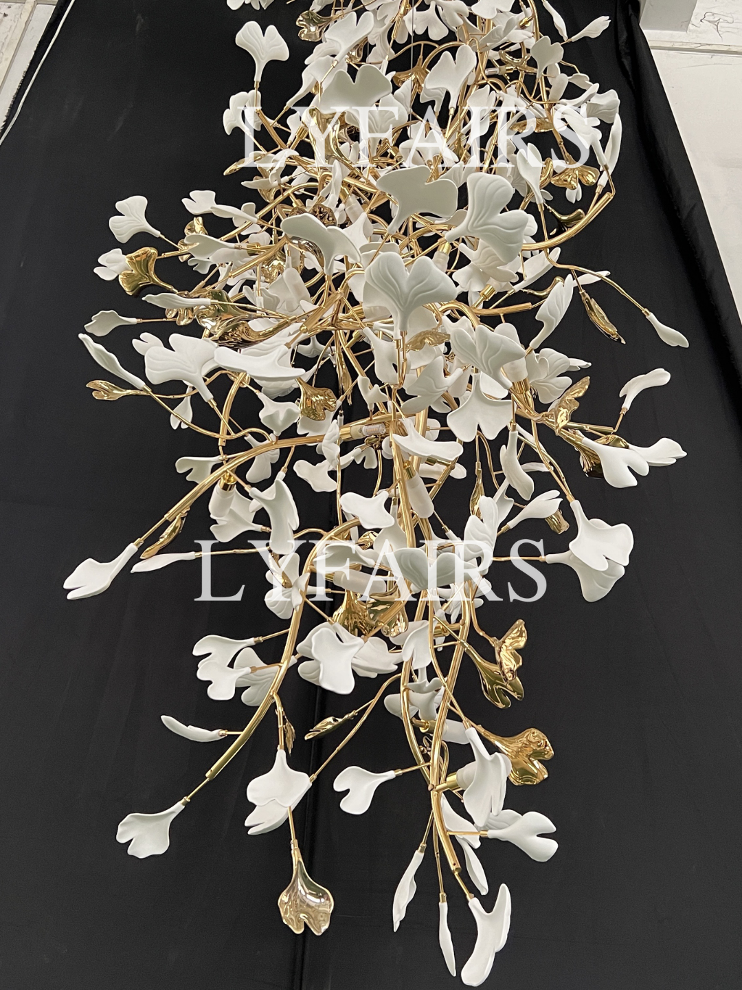 Extra Large Ceramics Ginkgo Leaves Twig Chandelier for High Ceiling Living Room/Hotel Hall