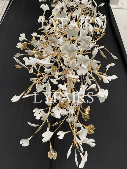 Extra Large Ceramics Ginkgo Leaves Twig Chandelier for High Ceiling Living Room/Hotel Hall