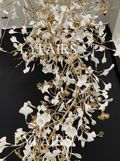 Extra Large Ceramics Ginkgo Leaves Twig Chandelier for High Ceiling Living Room/Hotel Hall