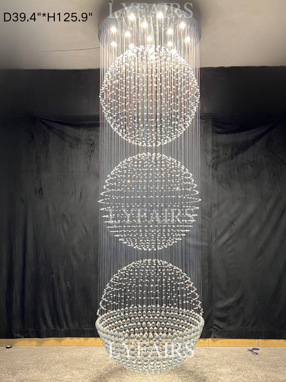 Extra Large Modern Three Balls Ceiling Crystal Chandelier For Staircase/Big-foyer, living room