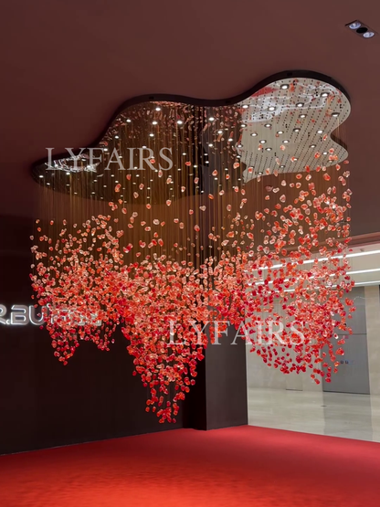 Modern Cascading Red Glazed Glass Stone Art Chandelier for Mansion/Hotel Lobby/Luxury Hall