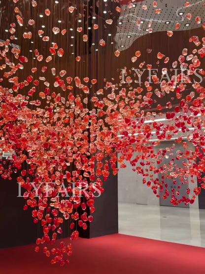 Modern Cascading Red Glazed Glass Stone Art Chandelier for Mansion/Hotel Lobby/Luxury Hall