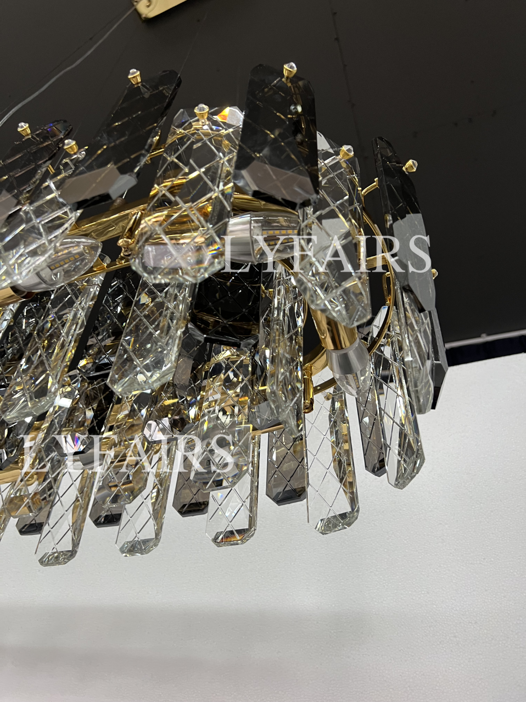 Modern Smoky Gray Crystal Chandelier Gleamy Light Fixture for Living/Dining Room/ Bedroom/ Home Office