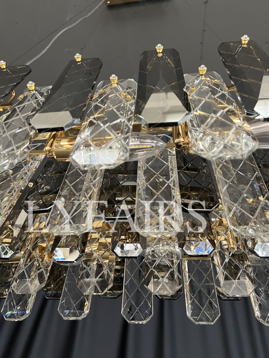 Modern Smoky Gray Crystal Chandelier Gleamy Light Fixture for Living/Dining Room/ Bedroom/ Home Office