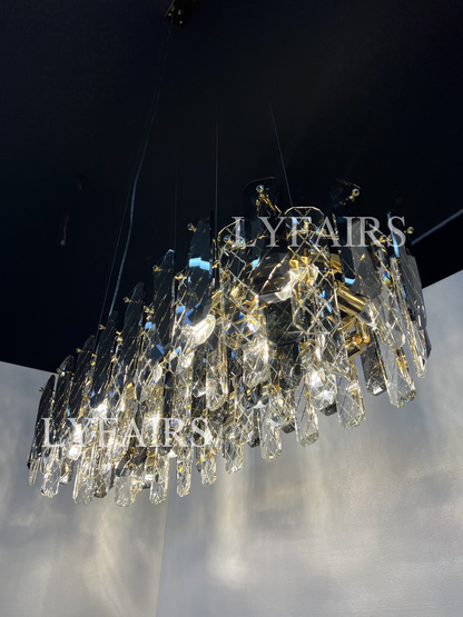 Modern Smoky Gray Crystal Chandelier Gleamy Light Fixture for Living/Dining Room/ Bedroom/ Home Office