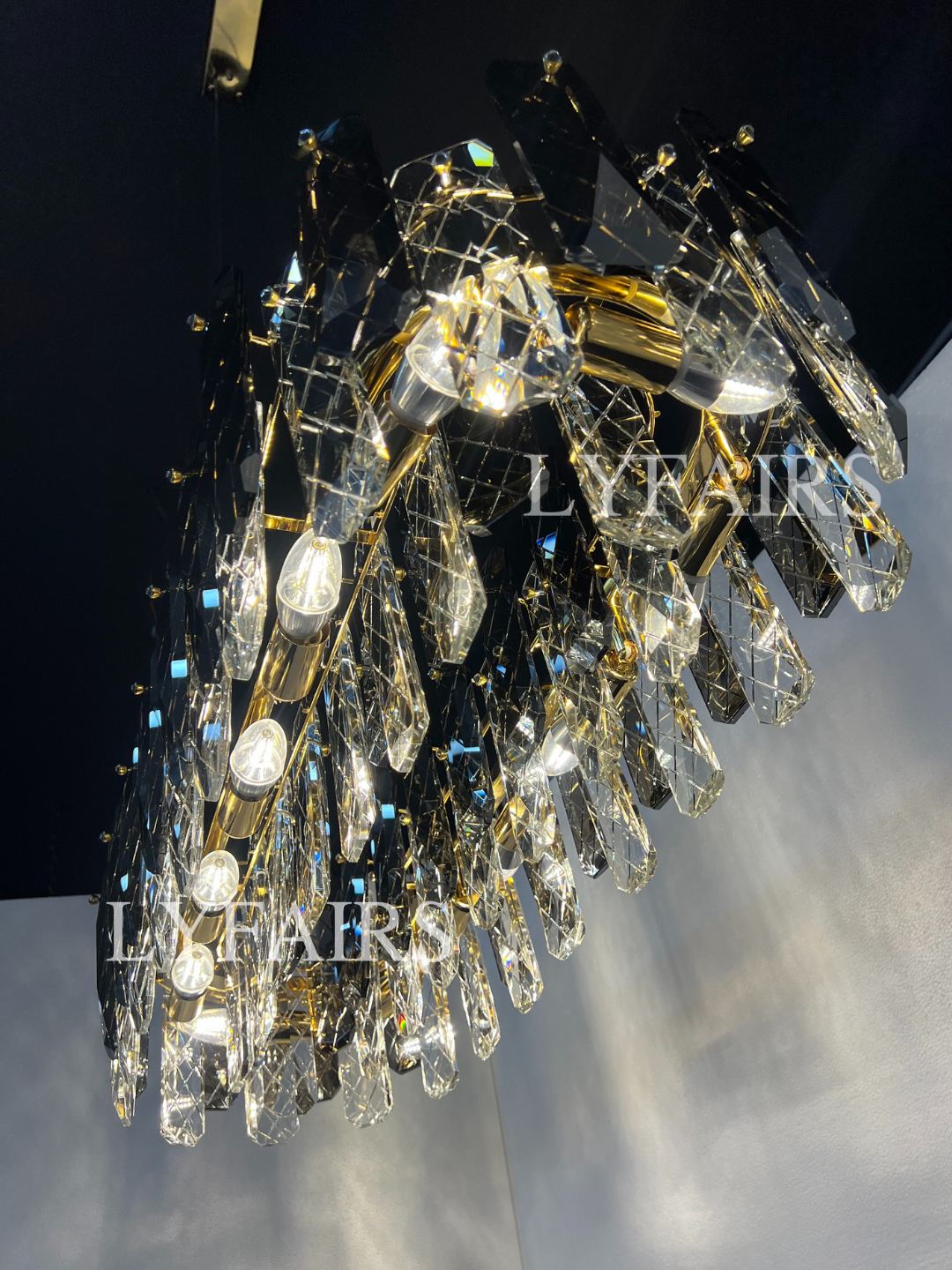 Modern Smoky Gray Crystal Chandelier Gleamy Light Fixture for Living/Dining Room/ Bedroom/ Home Office