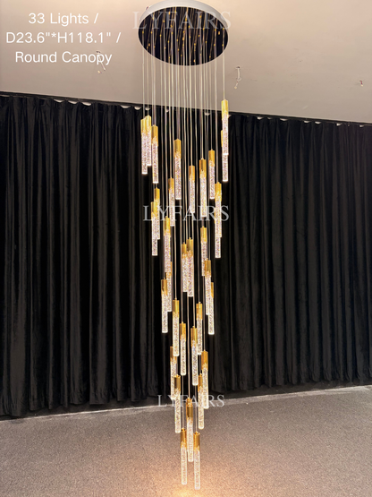 Modern Spiral Cylindrical Bubble Crystal Chandelier for High Ceiling