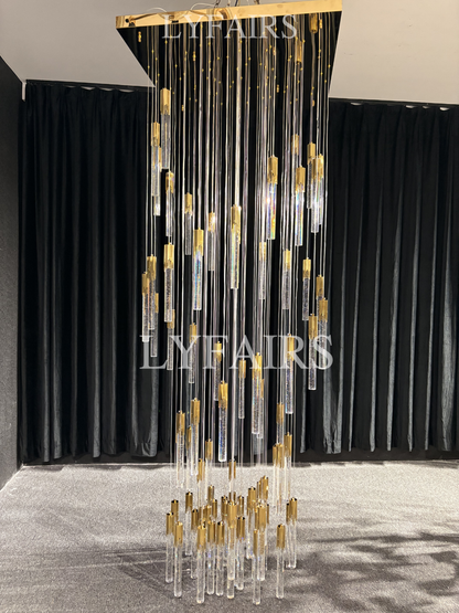 Modern Spiral Cylindrical Bubble Crystal Chandelier for High Ceiling