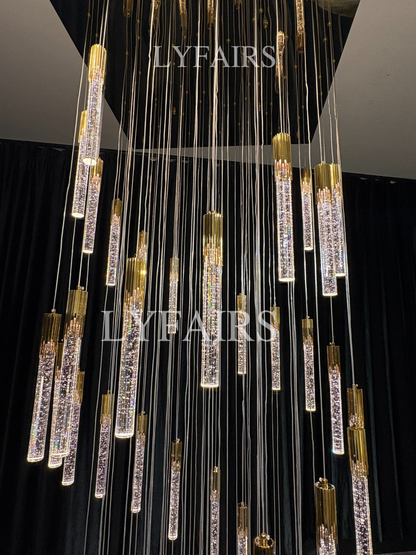 Modern Spiral Cylindrical Bubble Crystal Chandelier for High Ceiling