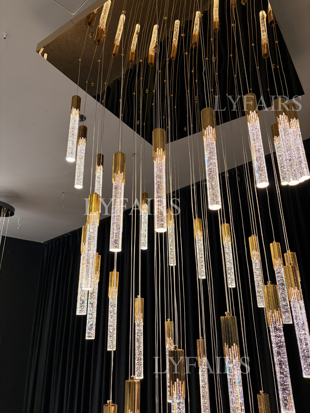 Modern Spiral Cylindrical Bubble Crystal Chandelier for High Ceiling