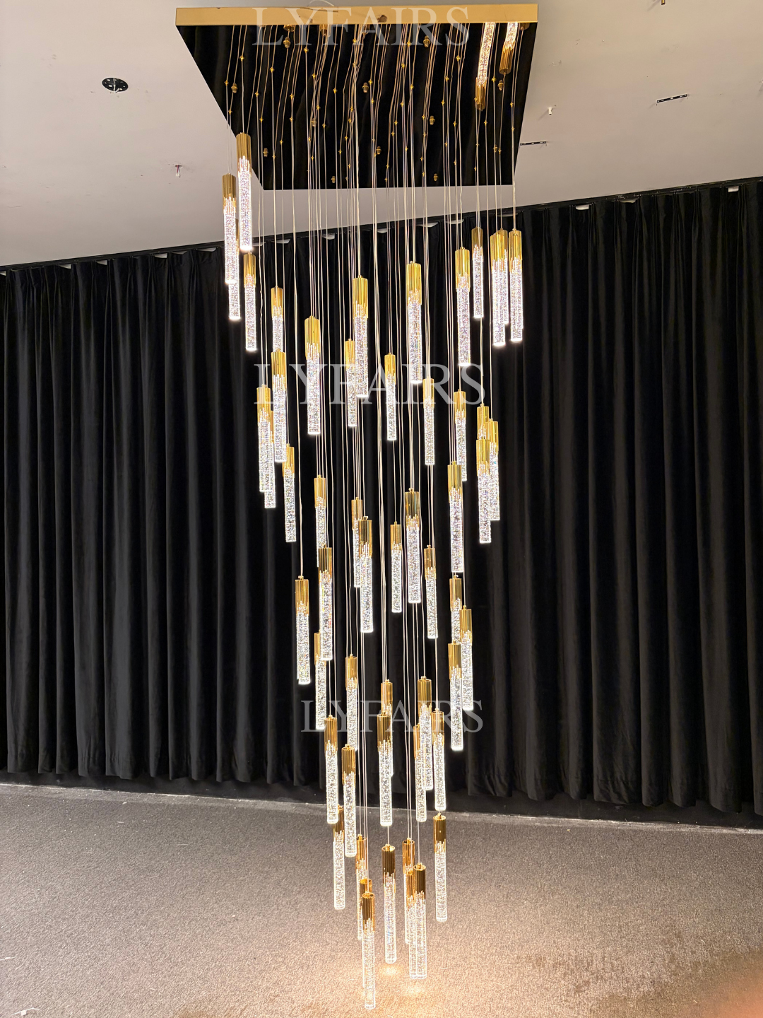 Modern Spiral Cylindrical Bubble Crystal Chandelier for High Ceiling