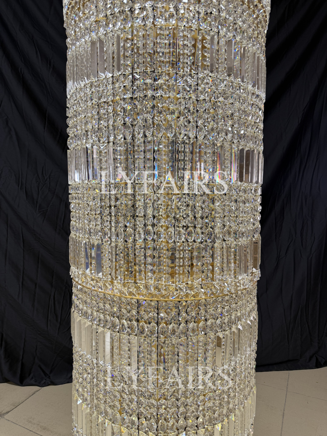 Oversized Art Designer Silver Crystal Long Ceiling Column Waterfall Chandelier
