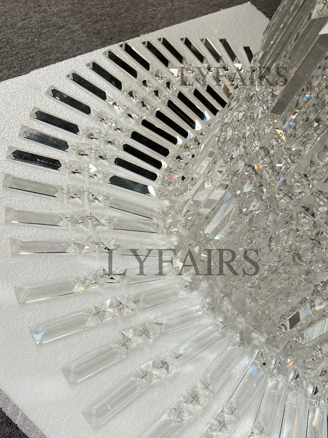 Oversized Art Designer Silver Crystal Long Ceiling Column Waterfall Chandelier