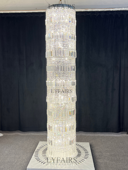 Oversized Art Designer Silver Crystal Long Ceiling Column Waterfall Chandelier