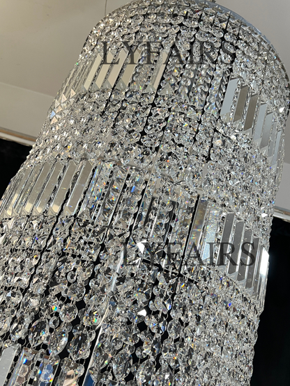 Oversized Art Designer Silver Crystal Long Ceiling Column Waterfall Chandelier