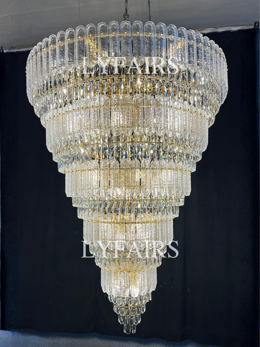 Oversized Multi-layers Luxury Gold Crystal Chandelier For Large Foyer/Hallway/Entryway