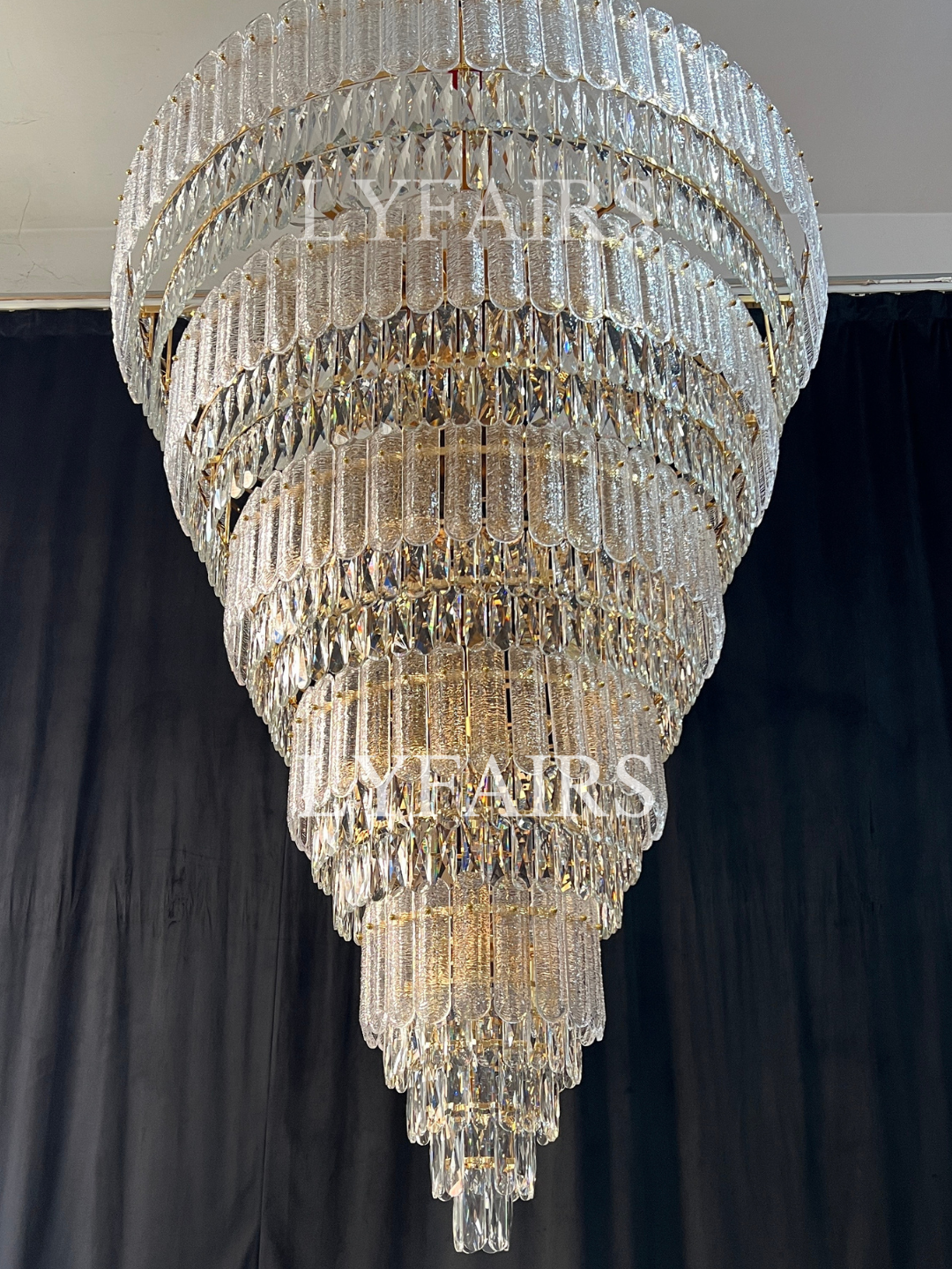 Oversized Multi-layers Luxury Gold Crystal Chandelier For Large Foyer/Hallway/Entryway