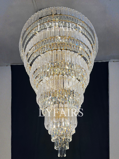 Oversized Multi-layers Luxury Gold Crystal Chandelier For Large Foyer/Hallway/Entryway
