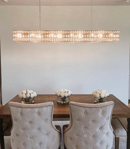 Decorative Rectangle Cube Crystal Pendant Chandelier For Dining Room Luxury Hanging Light Fixture In Gold Finish