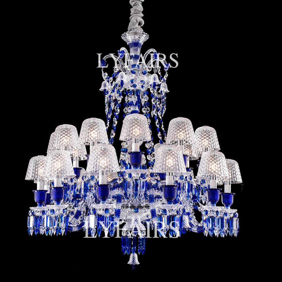 Luxury Vintage Blue Crystal Lampshade Chandelier for Living Room/Staircase/Foyer