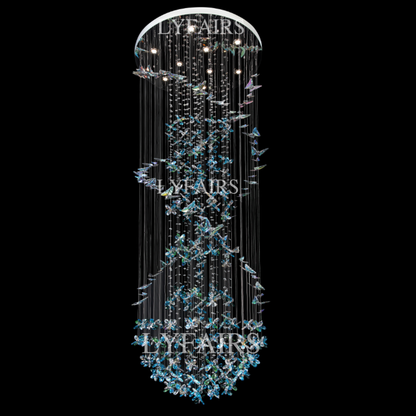 Modern Floating Blue Butterfly Crystal Chandelier for Living Room/Staircase/Foyer