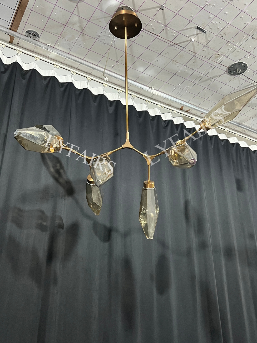 Modern Linear Branches Rock Glass Chandelier