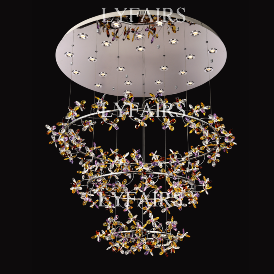 Modern Luxury 1/2/3-Tier Floral Crystal Ring Chandelier for Living Room/Staircase/Foyer