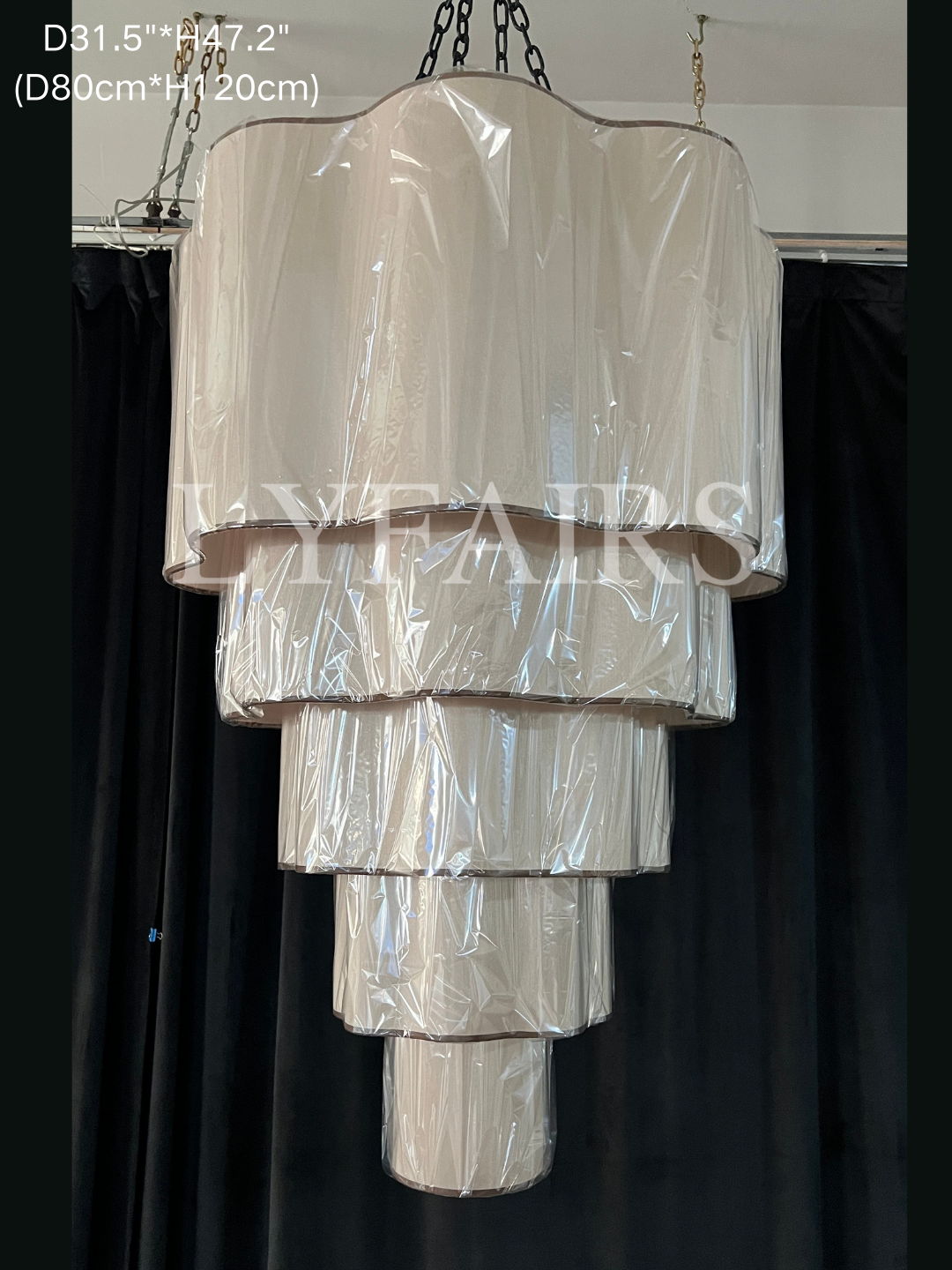 Modern Flush Mounted Tiered Wave-edge Fabric Chandelier