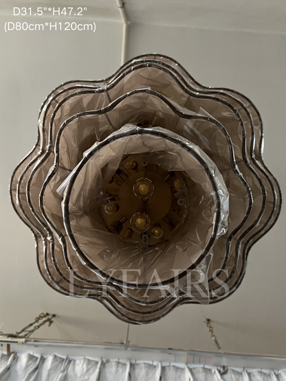 Modern Flush Mounted Tiered Wave-edge Fabric Chandelier