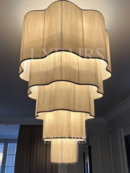 Modern Flush Mounted Tiered Wave-edge Fabric Chandelier