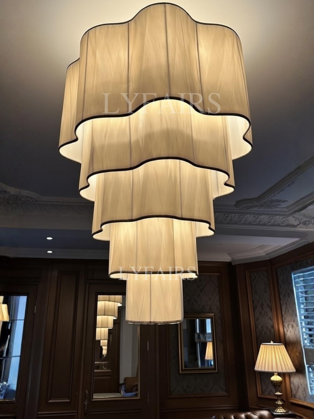 Modern Flush Mounted Tiered Wave-edge Fabric Chandelier