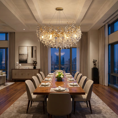 French Branch Crystal Chandelier with Elegant Crystal Leaves