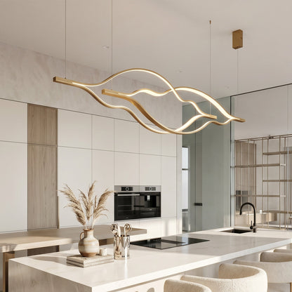 Modern Simple Brass Waving Chandelier for Living/Dining Room/Kitchen Island