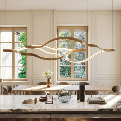 Modern Simple Brass Waving Chandelier for Living/Dining Room/Kitchen Island