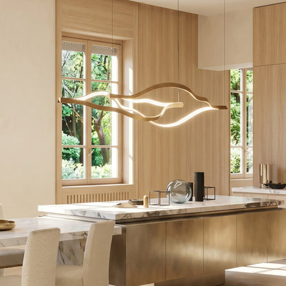 Modern Simple Brass Waving Chandelier for Living/Dining Room/Kitchen Island