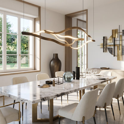 Modern Simple Brass Waving Chandelier for Living/Dining Room/Kitchen Island
