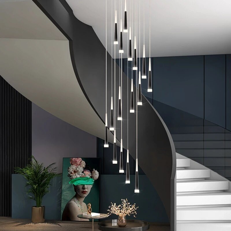 Denise Golden/Black LED Hanging Meteor Rain Staircase Chandelier