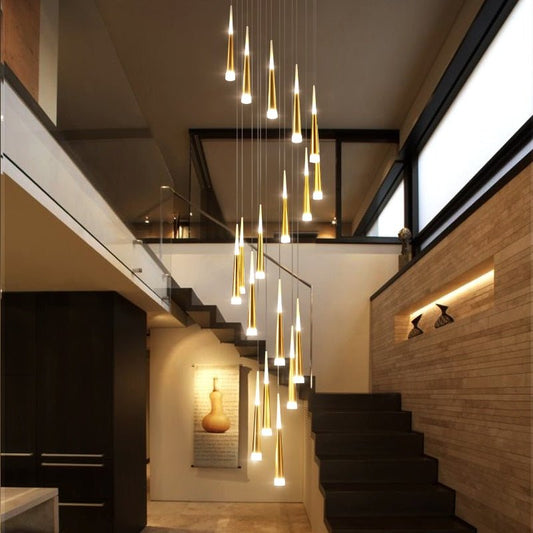 JC Golden/Black LED Hanging Meteor Rain Staircase Chandelier