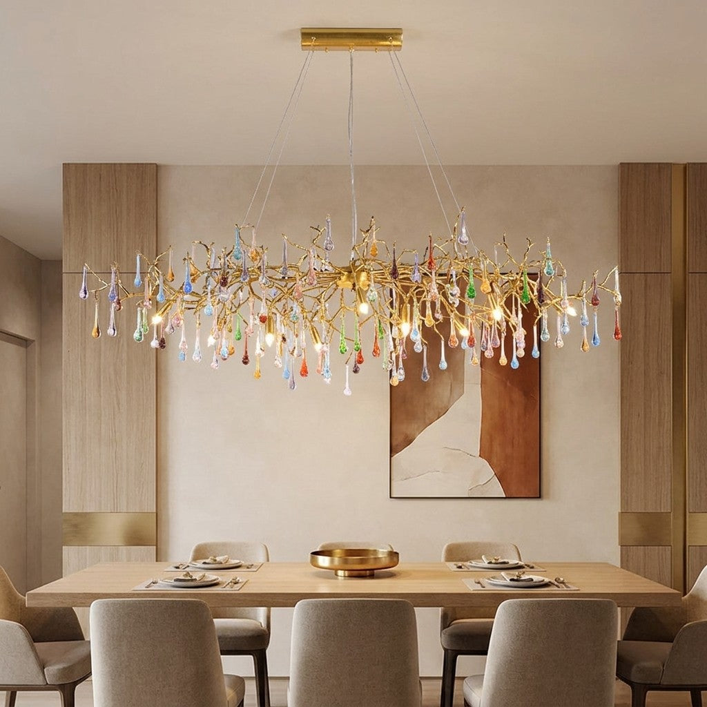 Melody Modern Linear Colorful Crystal Branch Chandelier