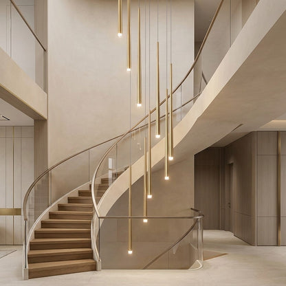 Minimalism Foyer Staircase Chandelier Ceiling Pendant Lighting Fixture For Living Room Entryway In Gold/ Black Finish