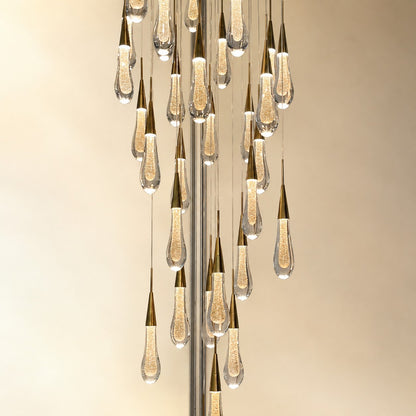 Modern Cascade Raindrop Round Spiral Crystal Chandelier for Staircase/Foyer