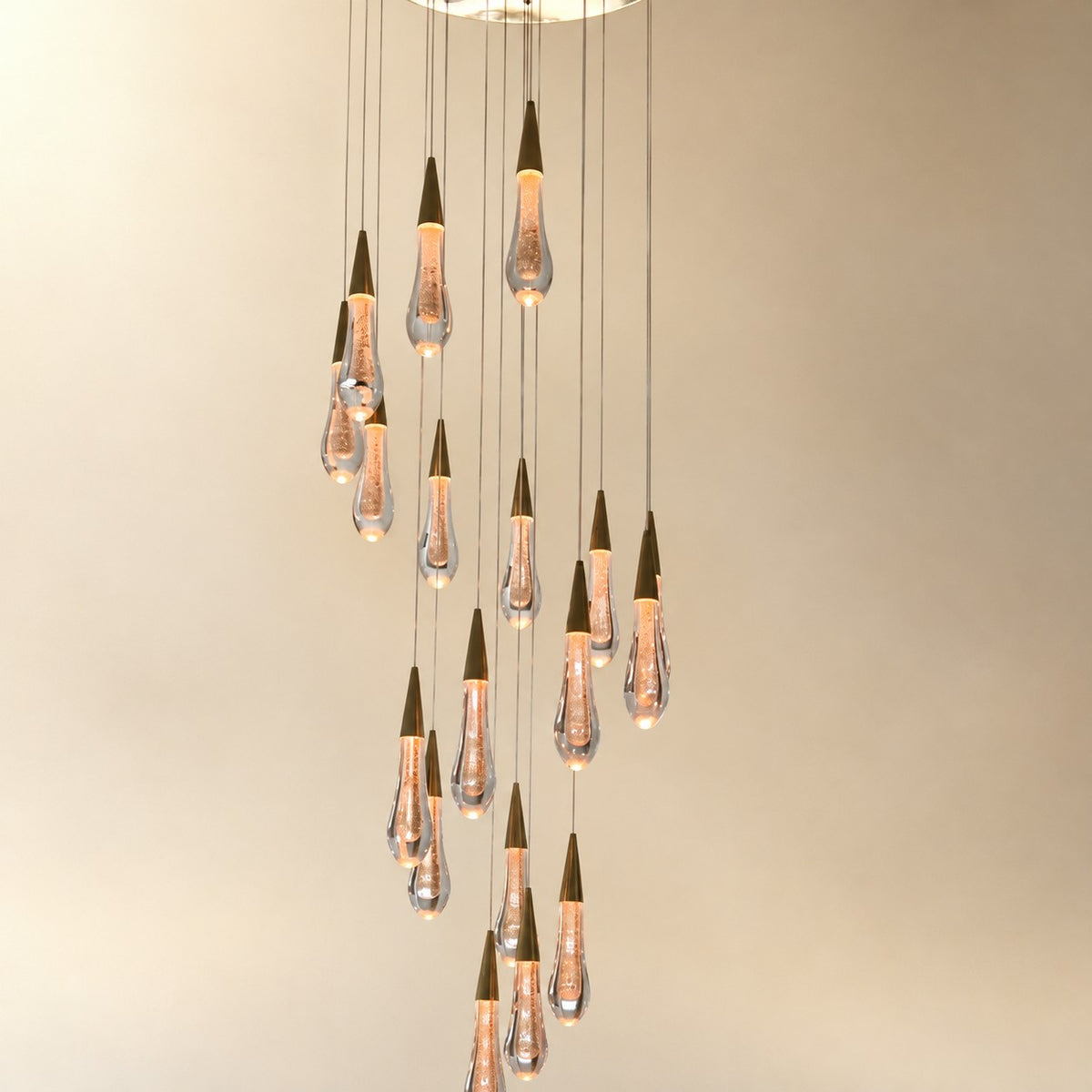 Modern Cascade Raindrop Round Spiral Crystal Chandelier for Staircase/Foyer