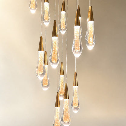 Modern Cascade Raindrop Round Spiral Crystal Chandelier for Staircase/Foyer