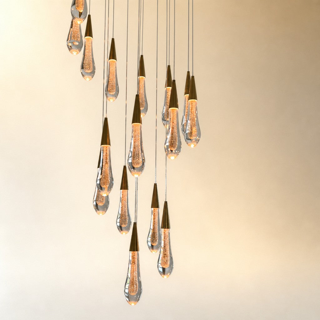 Modern Cascade Raindrop Round Spiral Crystal Chandelier for Staircase/Foyer