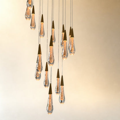Modern Cascade Raindrop Round Spiral Crystal Chandelier for Staircase/Foyer