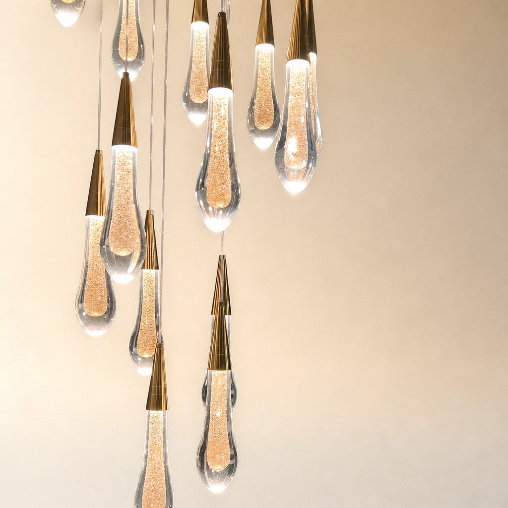 Modern Cascade Raindrop Round Spiral Crystal Chandelier for Staircase/Foyer