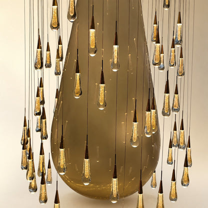 Modern Cascade Raindrop Round Spiral Crystal Chandelier for Staircase/Foyer