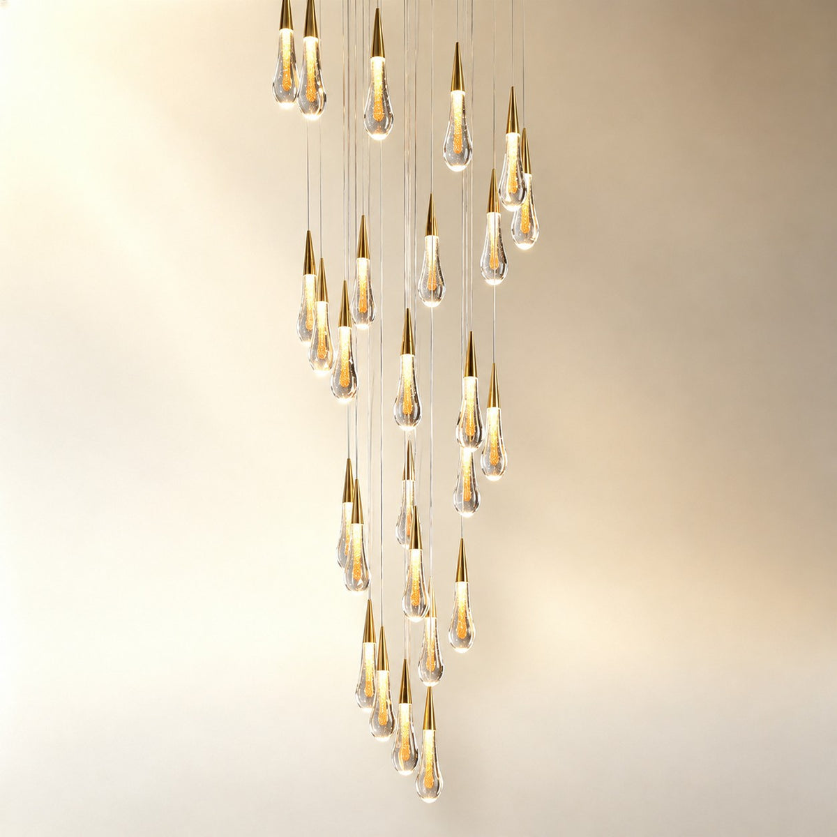 Modern Cascade Raindrop Round Spiral Crystal Chandelier for Staircase/Foyer