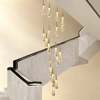 Modern Cascade Raindrop Round Spiral Crystal Chandelier for Staircase/Foyer