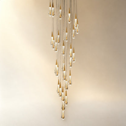 Modern Cascade Raindrop Round Spiral Crystal Chandelier for Staircase/Foyer